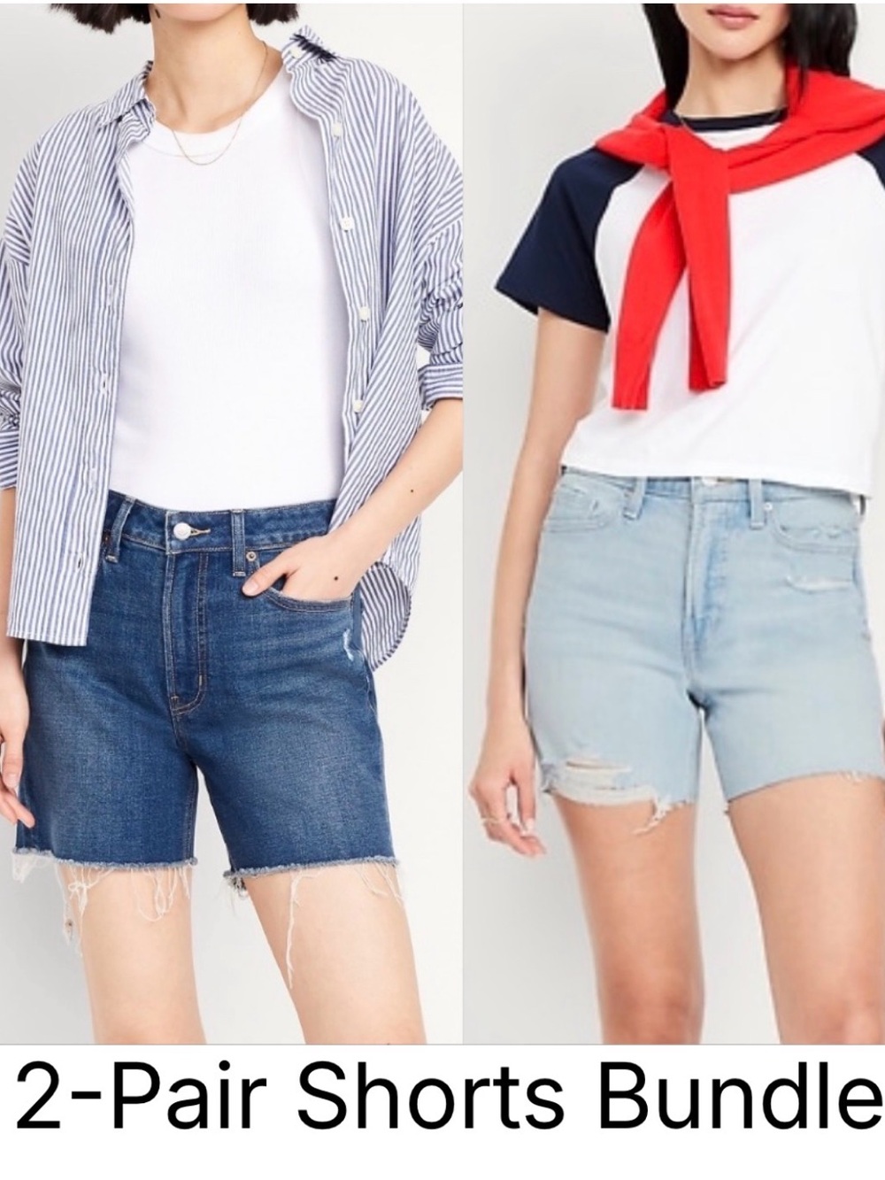 Old Navy OG Straight High-Rise Denim Shorts Bundle Size 14 Distressed Fray Hem
